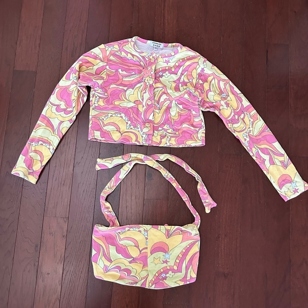 Frankie's Bikinis Top and Button Down Mini Cardigan Size S Bright Multi Color - Picture 5 of 14